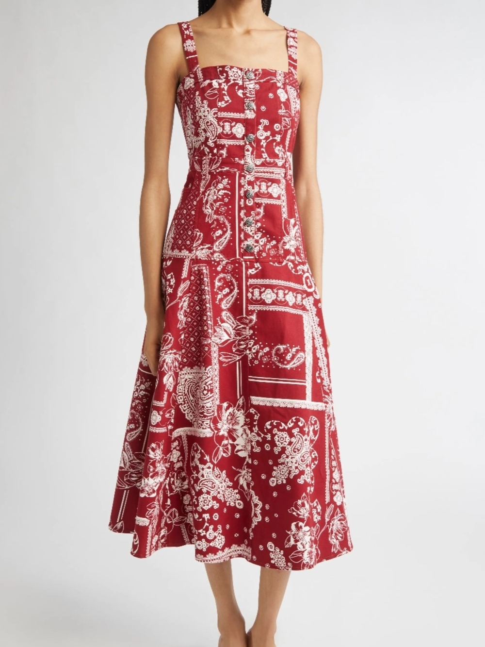 NWT cinq a sept Red Bandana-Print 'Veena' Midi Dress